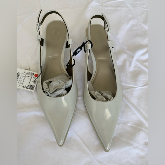 Last one 🚨Zara Gray Bone Cream Slingback Kitten Heels Pointed toe foam sole NWT - Picture 11 of 15
